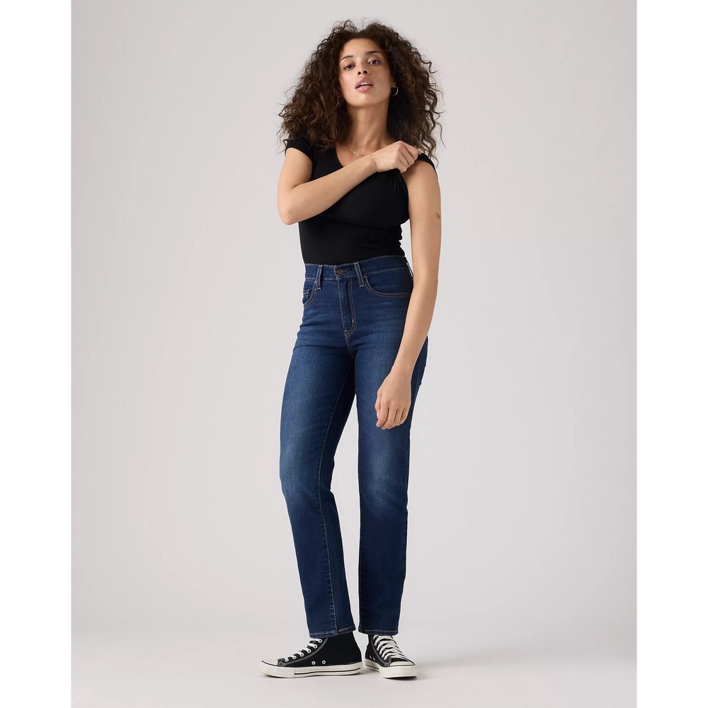 Levis 724 High Rise Straight Jeans Dark Indigo Blue Womens 27x28